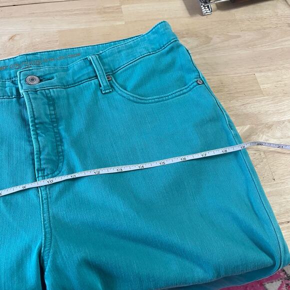 Chico's jeans pants women's 10 Grilfriend So Slimming Crop teal green raw hem - Picture 9 of 16